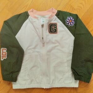 Dip Lightweight Spring  Green White Cotton Bomber Jacket Letterman/Daisey Patch